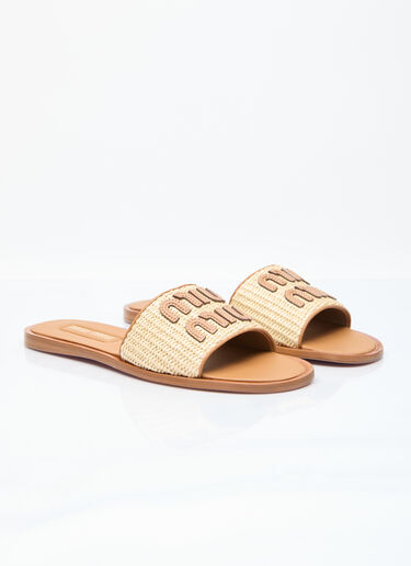Logo Patch Woven Slides Miu Miu Logo Patch Woven Slides Beige miu0256017