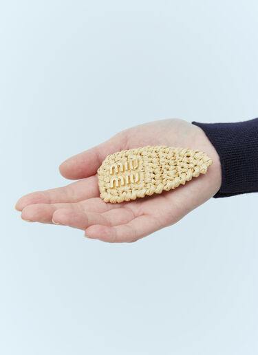 Raffia Logo Plaque Hair Clip Miu Miu Raffia Logo Plaque Hair Clip Beige miu0256034