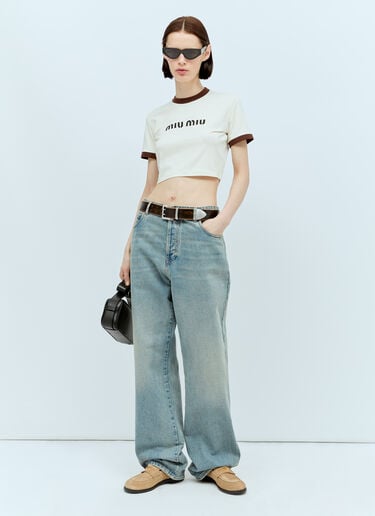 로고 프린트 크롭 티셔츠 Miu Miu 로고 프린트 크롭 티셔츠 크림 miu0256080