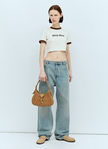 Miu Miu Logo Plaque Matelassé Shoulder Bag Brown miu0256083