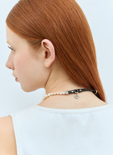 Leather And Glass Bead Necklace Miu Miu Leather And Glass Bead Necklace Cream miu0258045