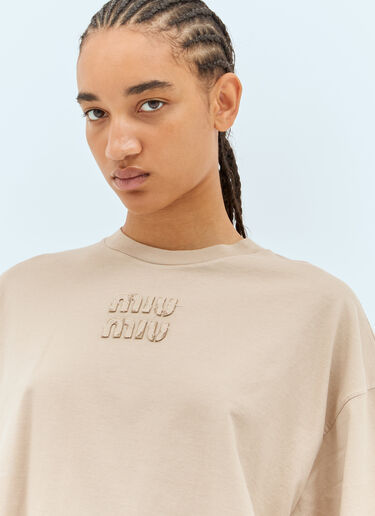 로고 엠보싱 티셔츠 Miu Miu 로고 엠보싱 티셔츠 베이지 miu0258068