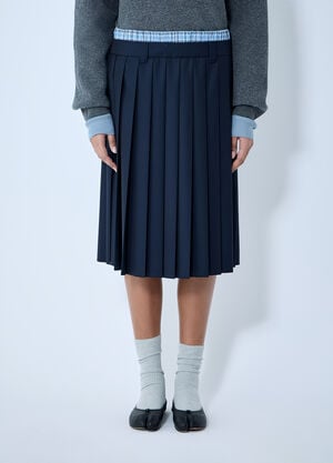 Miu Miu Pleated Batavia Midi Skirt Blue miu0260007