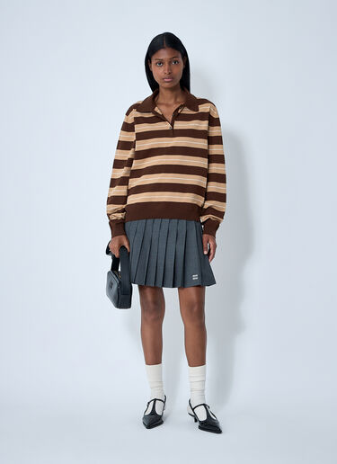 Miu Miu Cotton Striped Polo Shirt Brown miu0261002