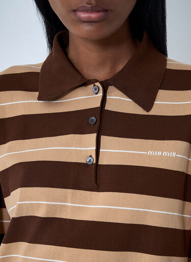 Miu Miu Cotton Striped Polo Shirt Brown miu0261002