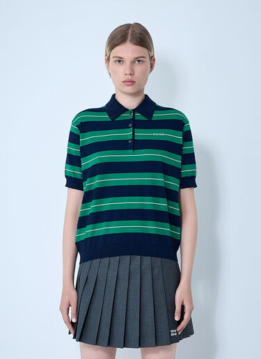 Miu Miu Striped Logo Motif Polo Shirt Blue miu0261003