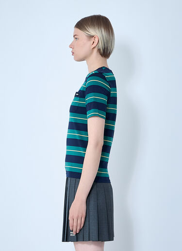 Striped Logo Motif T-Shirt Miu Miu Striped Logo Motif T-Shirt Pink miu0261007