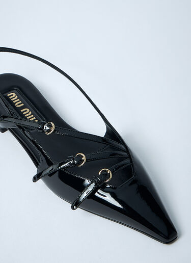 Miu Miu Patent Leather Slingback Ballerina Flats Black miu0261015