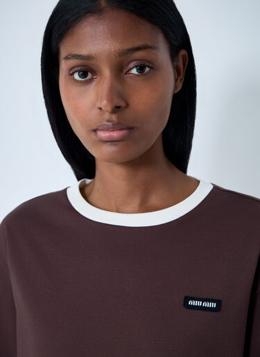 Logo Motif T-Shirt Miu Miu Logo Motif T-Shirt Brown miu0262094