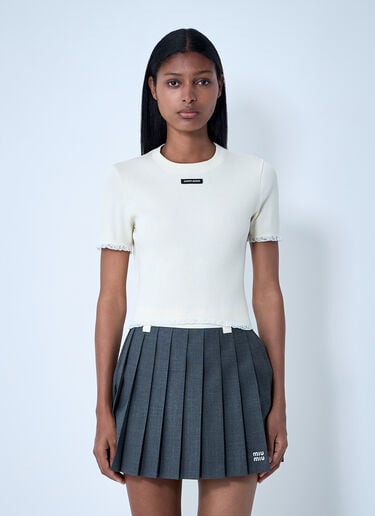 Logo Motif T-Shirt Miu Miu Logo Motif T-Shirt Beige miu0262095