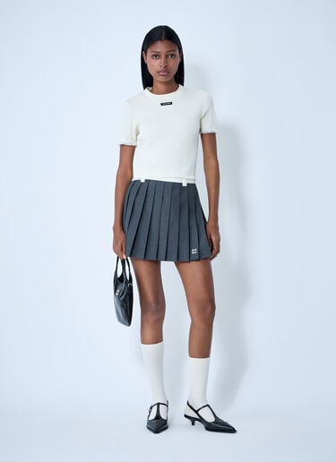 Logo Motif T-Shirt Miu Miu Logo Motif T-Shirt Beige miu0262095