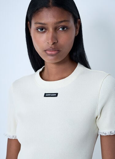 Logo Motif T-Shirt Miu Miu Logo Motif T-Shirt Beige miu0262095