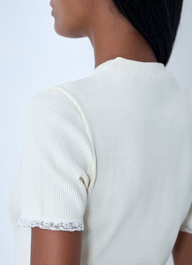 Logo Motif T-Shirt Miu Miu Logo Motif T-Shirt Beige miu0262095
