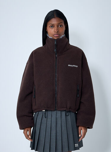 Miu Miu Zip-Up Fleece Jacket Dark Brown miu0262098