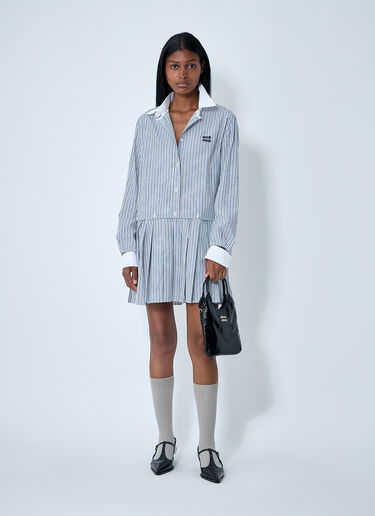 Miu Miu Striped Pleated Dress White miu0262101