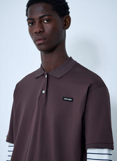 Miu Miu Logo Motif Polo Shirt Brown miu0362004