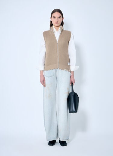 MM6 Maison Margiela Distressed Zip-Up Knit Vest Beige mmm0259004