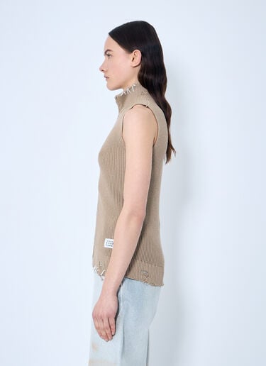 MM6 Maison Margiela Distressed Zip-Up Knit Vest Beige mmm0259004