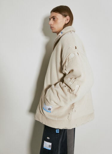 Maison Mihara Yasuhiro 패딩 마감 디스트레스트 니트 가디건 베이지 mmy0154002