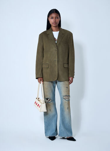 Suede Single-Breasted Blazer Marni Suede Single-Breasted Blazer Green mni0261005
