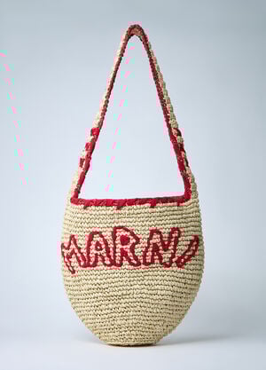 Marni Logo Motif Raffia Shoulder Bag Natural mni0261021