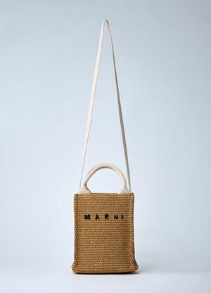 Marni Mini Logo Motif Raffia Handbag Camel mni0261022