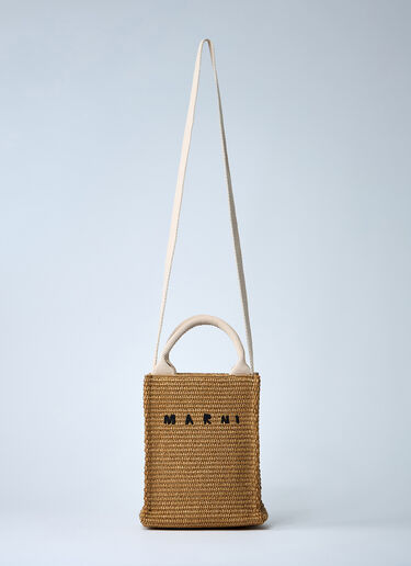 Mini Logo Motif Raffia Handbag Marni Mini Logo Motif Raffia Handbag Camel mni0261022
