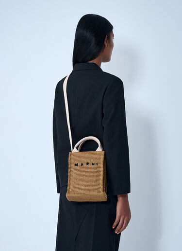 Marni Mini Logo Motif Raffia Handbag Camel mni0261022