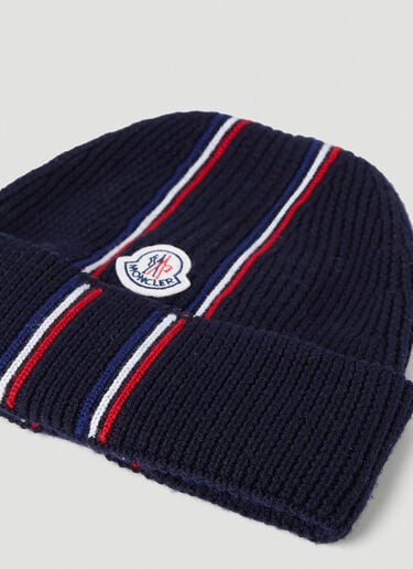 Stripe Beanie Hat Moncler Stripe Beanie Hat Navy mon0153044