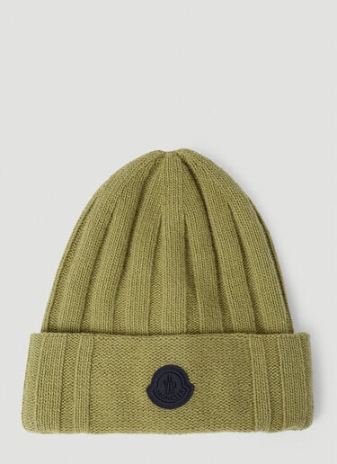 Logo Patch Wool Beanie Hat Moncler Logo Patch Wool Beanie Hat Green mon0154041
