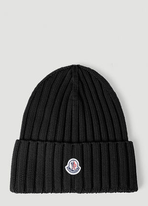 Moncler Logo Patch Beanie Hat Black mon0253029