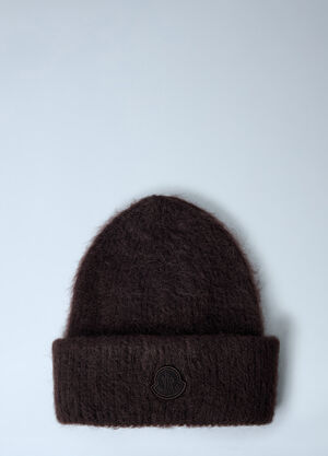 Moncler Logo Motif Beanie Hat Dark Brown mon0261036