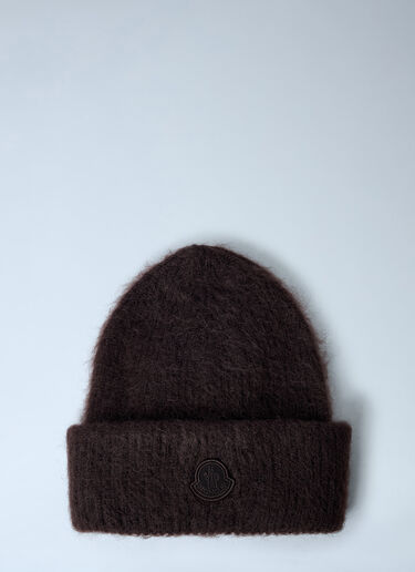 Moncler Logo Motif Beanie Hat Dark Brown mon0261036