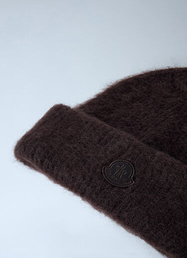 Moncler Logo Motif Beanie Hat Dark Brown mon0261036