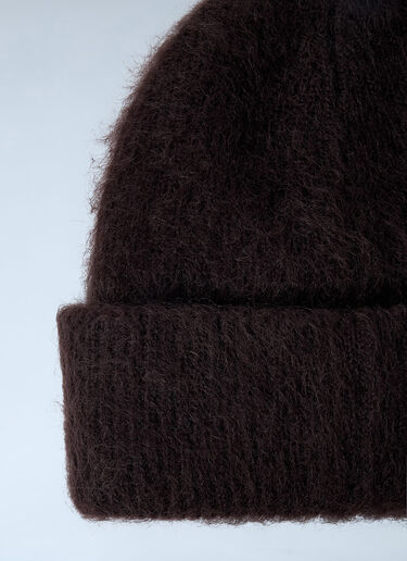 Moncler Logo Motif Beanie Hat Dark Brown mon0261036
