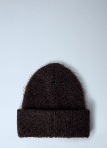 Moncler Logo Motif Beanie Hat Dark Brown mon0261036