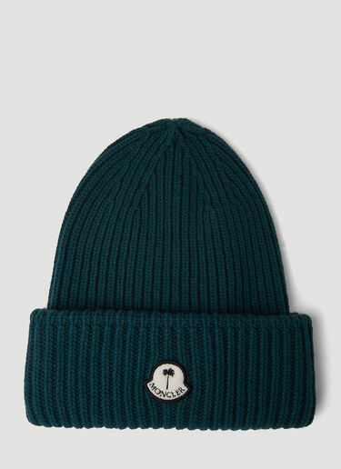 8 Moncler Palm Angels 로고 패치 비니 햇 그린 mpa0351007