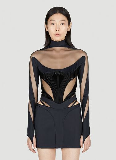 컷아웃 일루전 보디슈트 Mugler 컷아웃 일루전 보디슈트 블랙 mug0251043