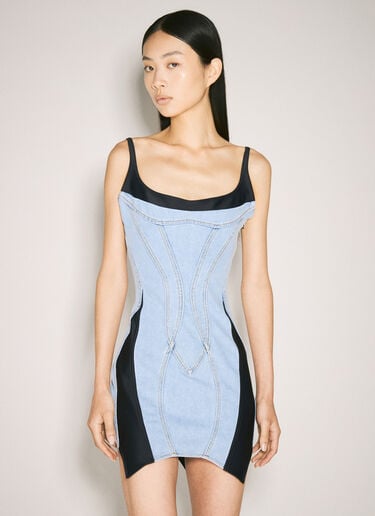 バイマテリアル スパイラルデニムドレス Mugler バイマテリアル スパイラルデニムドレス ブルー mug0255020