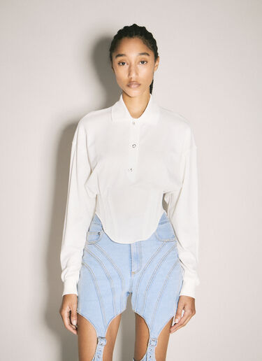 Mugler Corseted Polo Top Off White mug0258005