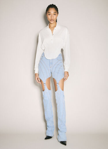Mugler Corseted Polo Top Off White mug0258005