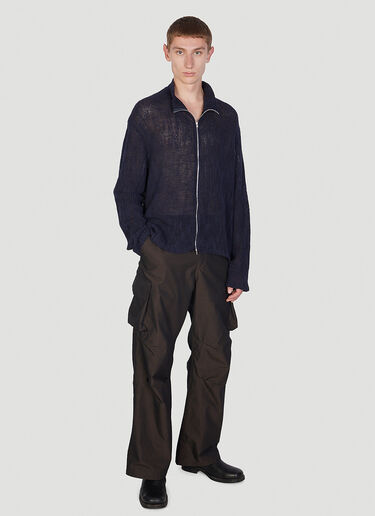 Our Legacy Shrunken Full Zip Polo Cardigan Navy our0153002