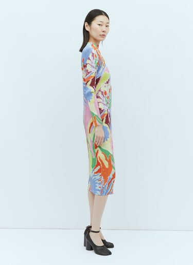 Pleats Please Issey Miyake Frosty Forest Long-Sleeve Midi Dress Multicolour plp0255003