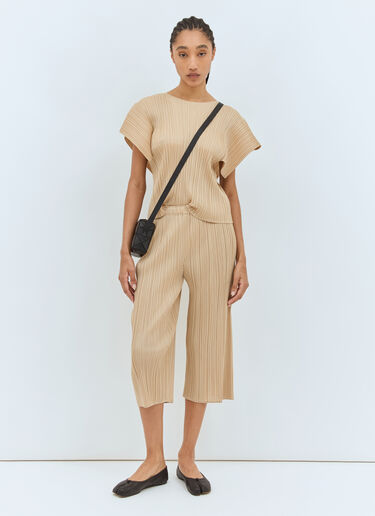Pleats Please Issey Miyake Wide-Leg Pleated Pants Beige plp0258007
