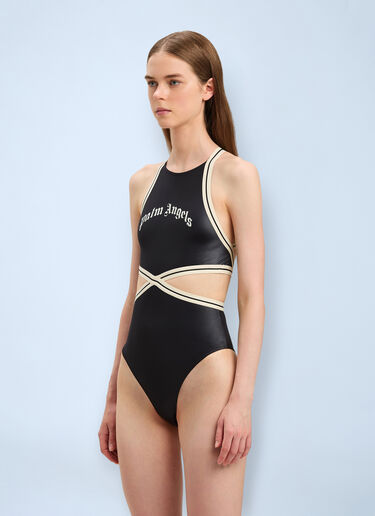 Logo Print Cut-Out Swimsuit Palm Angels Logo Print Cut-Out Swimsuit Black pma0260067