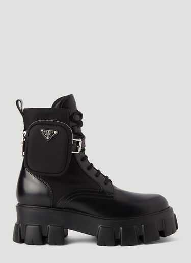 Prada Monolith 尼龙和皮革靴子 黑 pra0245015