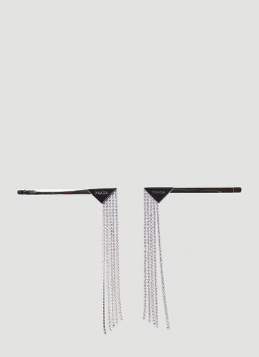 Set of Two Logo Plaque Crystal Hair Slides Prada Set of Two Logo Plaque Crystal Hair Slides Black pra0247013