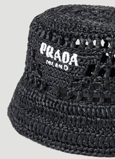 Prada Raffia Woven Bucket Hat Black pra0252027