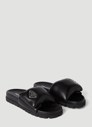 Padded Logo Plaque Slides Prada Padded Logo Plaque Slides Black pra0252046