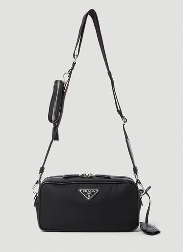 Prada Logo Plaque Shoulder Bag Black pra0254034